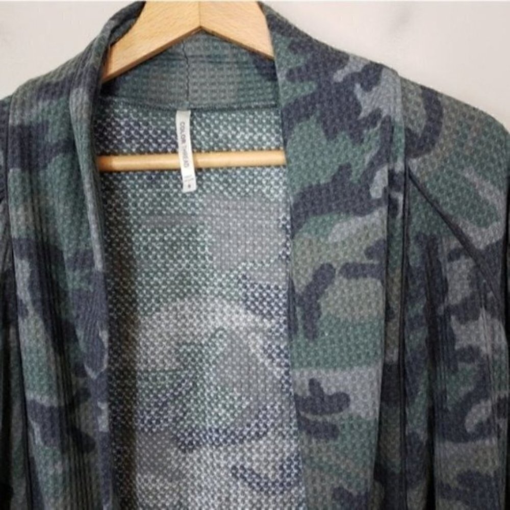 Color Thread Camo Waffle Open Front Cardigan Size Small - Picture 4 of 5